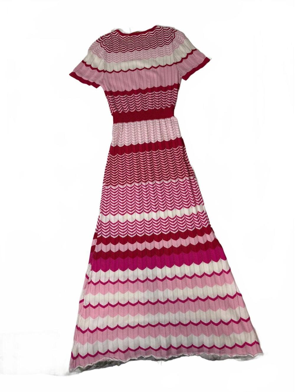 Eye of the Needle Women's Striped Chevron Knit Maxi Dress in Red, Pink, andWhite